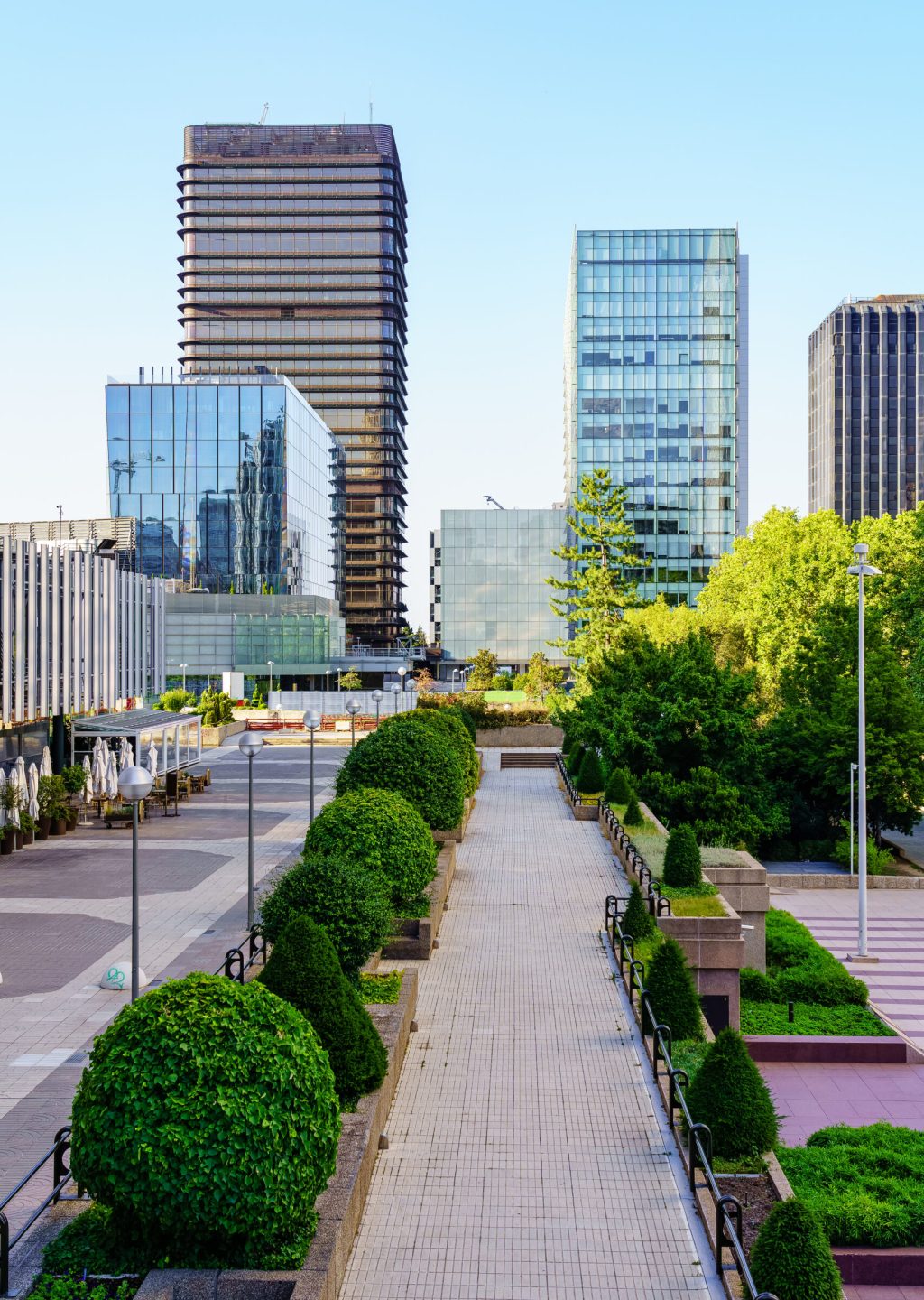 Financial district in the center of Madrid with modern buildings headquarters of companies and offices